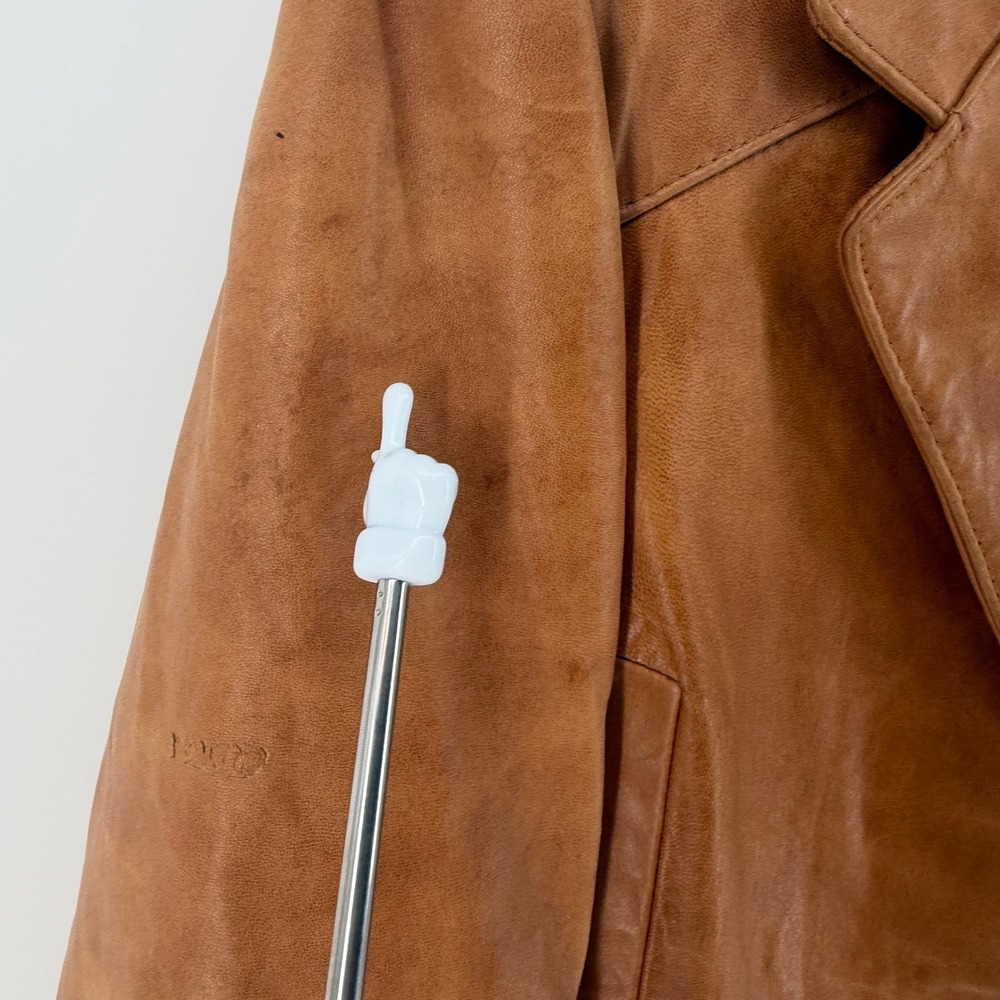 Jordache Leather Blazer Women Large Cognac Brown Vintage 70s 80s Jacket FLAW - Picture 10 of 16